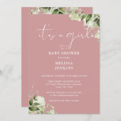 Die Babydusche aus einer Girl Greenery Dusty Rose Einladung (Vorne/Hinten)