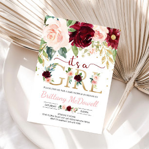 Die Babydusche aus Girl Pink und Burgund Einladung