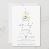 Die Babydusche "Boy Moon and Stars" mit Kinderzimm Einladung (Vorderseite)