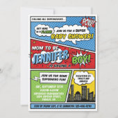 Die Babydusche des Superhero Comic ist ein Kinderb Einladung (Vorderseite)