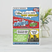 Die Babydusche des Superhero Comic ist ein Kinderb Einladung (Stehend Vorderseite)