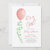 Die Babydusche ist ein Girl Balloon Eucalyptus Gre Einladung (Vorderseite)