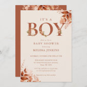 Die Babydusche ist ein Junge, der sich in einem fl Einladung (Vorne/Hinten)