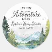 Die Babyduschenaufkleber für das Abenteuer gelasse Runder Aufkleber (Vorderseite)