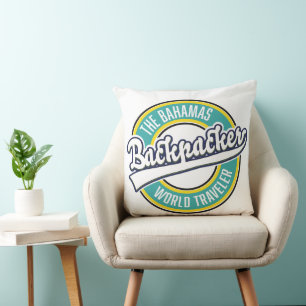 Die Bahamas Backpacker World Traveler Retro-Logo. Kissen