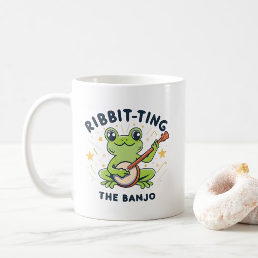 Die Banjo-Ribbit-Musik, Niedlicher Frosch spielen Kaffeetasse (Mit Donut)
