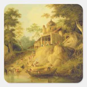 Die Banken des Ganges, c.1820-30 (Öl auf Leinwand Quadratischer Aufkleber