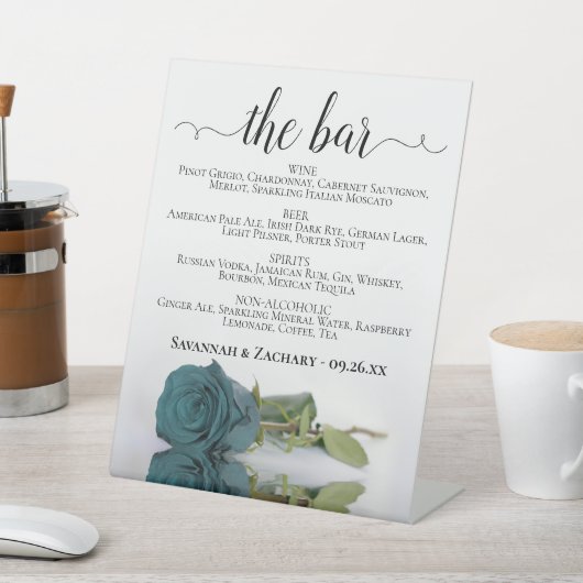 Die Bar - elegante Aquamarine Rose Drinks Menü Hoc Sockelschild (In SItu)