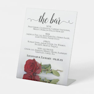 Die Bar - elegante Rote Rose Drinks Menü Hochzeit Sockelschild