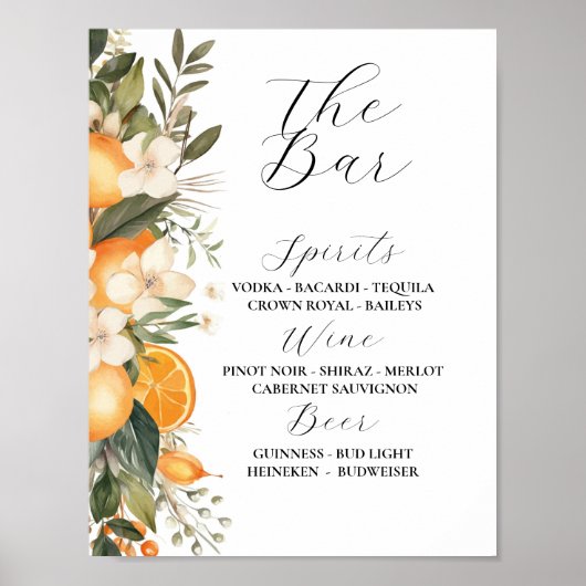 Die Bar florale Hochzeit Florals Orange Citrus Poster (Vorne)