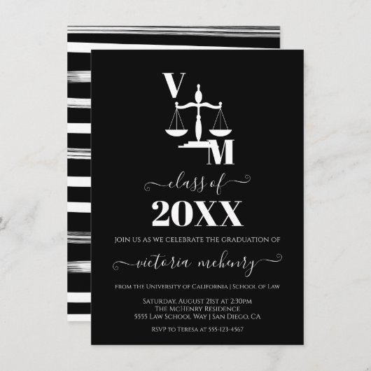 Die Bar Law School in Schwarz und Weiß bestanden Einladung (Vorne/Hinten)