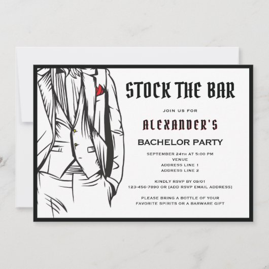 Die Bar Modern Black Tuxedo Bachelor Party Einladung (Vorderseite)