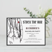 Die Bar Modern Black Tuxedo Bachelor Party Einladung (Stehend Vorderseite)