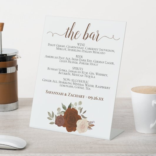 Die Bar - Rost Orange Rose Drinks Menü Hochzeit Sockelschild (In SItu)