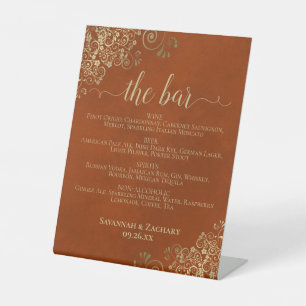 Die Bar - Rost-Orange- und Gold-Drinks-Menü Hochze Sockelschild