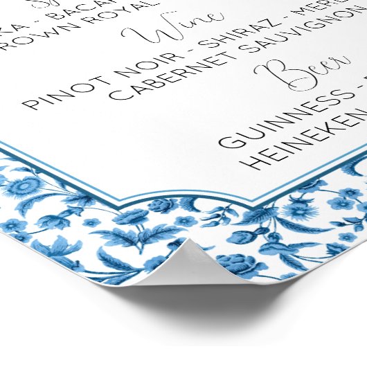 Die Bar Wedding Chintz Blue & White Floral Ditsy Poster (Ecke)