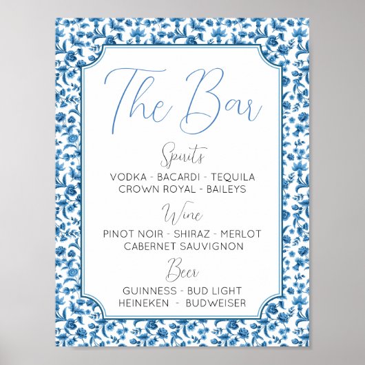 Die Bar Wedding Chintz Blue & White Floral Ditsy Poster (Vorne)