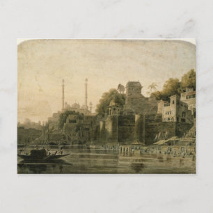 Die Bassszene am Ghat am Ganges Postkarte