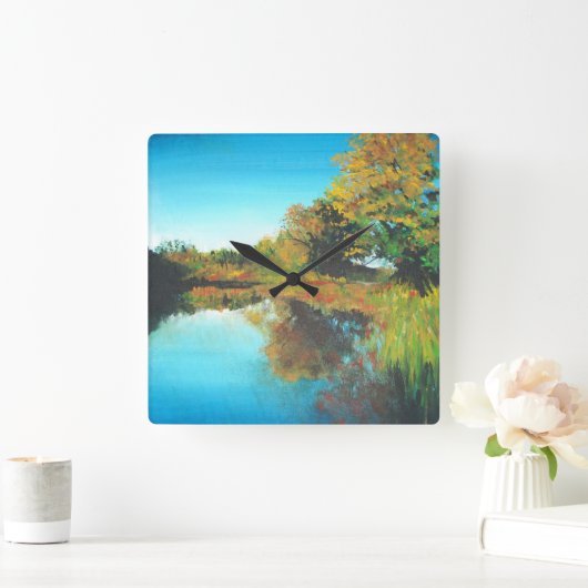 Die Bäume fallen Landschaft Feine Kunst Quadratische Wanduhr (Zuhause)