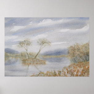 Die Baumwipfel Insel Wasserfarbenwelt Landschaft Poster