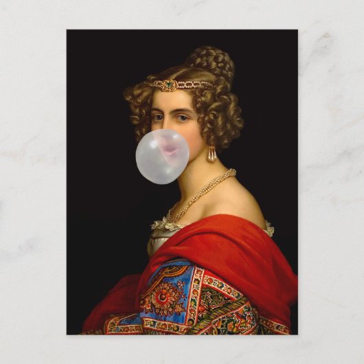 Die bayerische Schönheit und das Kaugummi Postkarte (Vorderseite)