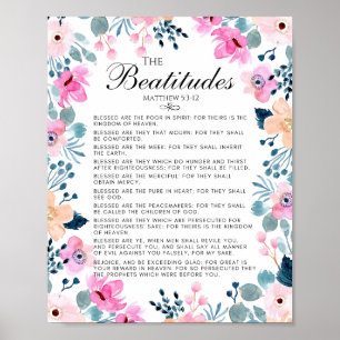 Die Beatitudes Matthew 5:3-12 Blumenbibel Verse Poster