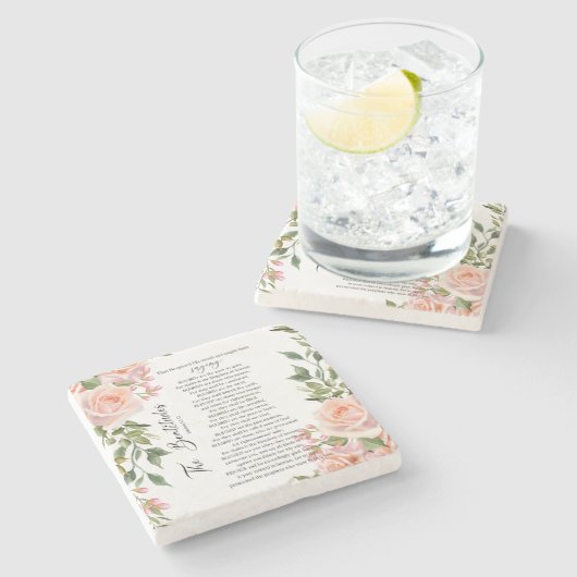 Die Beatitudes Matthew 5:3-12 Rose der Schrift Steinuntersetzer (Seitenansicht)