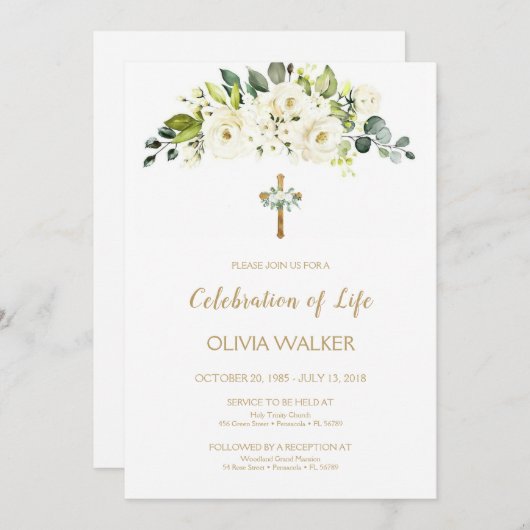 Die Beerdigung der weißen Blume feiert Lebensinvit Einladung (Vorne/Hinten)