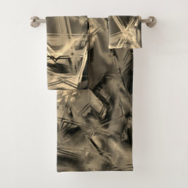 Die beigefarbenen Quadrate mit Pinselstrichen Badhandtuch Set