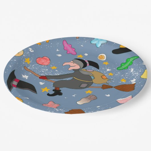 Die Bejana kommt nachts mit dem Besenmuster Pappteller (Schrägansicht)