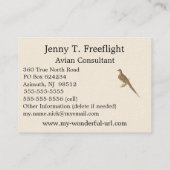 Die beklagende Taube (Carolina Turtle Dove) NY Vög Visitenkarte (Rückseite)