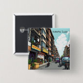 Die belebte Straße im Zentrum von Kalkutta, Indien Button (Vorne & Hinten)