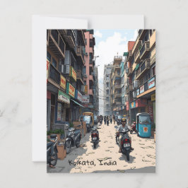 Die belebte Straße im Zentrum von Kalkutta, Indien Postkarte