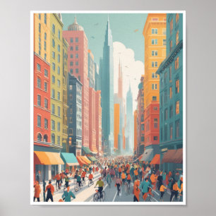 Die belebten Straßen der Stadt mit ihren bunten Ge Poster