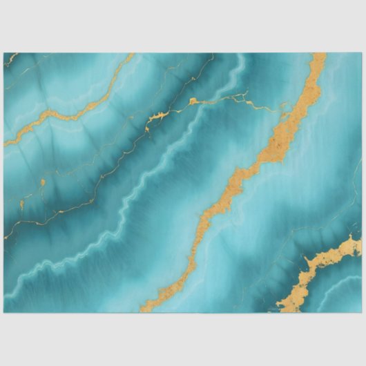 Die beliebte türkisfarbene Blue-Gold-Marmorsammlun Seidenpapier (Vorderseite)