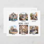 Die beliebtesten Touristenattraktionen Rom Aquarel Postkarte (Vorne/Hinten)