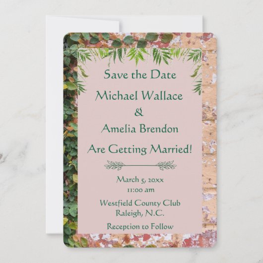 Die bemalten Ziegelsteine Grüne Hochzeit Sichern S Save The Date (Vorderseite)