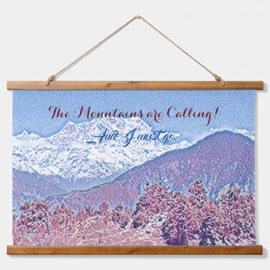 Die Berge nennen Vivid Blue Snow Clad Wandteppich Mit Holzrahmen (Vorne)