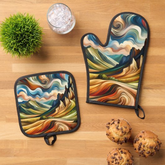Die Berge Ofenhandschuh & Topflappen-Set (Oben Unten)