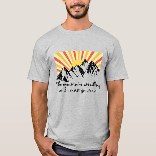 Die Berge rufen Retro-Sonnenaufgang T-Shirt (Vorderseite)