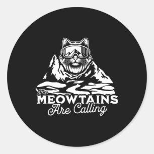 Die Berge rufen Snowboards Lustige Katzen Männer Runder Aufkleber