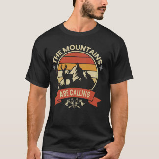 Die Berge rufen Vintage-Hirsch-Sonnenuntergang-Ret T-Shirt
