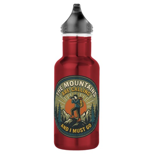 Die Berge rufen Vintage-Wanderabzeichen Edelstahlflasche (Rechts)