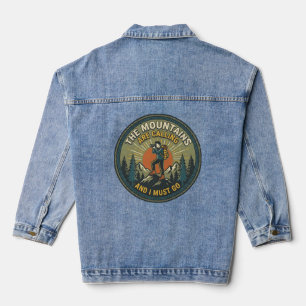 Die Berge rufen Vintage-Wanderabzeichen Jeansjacke