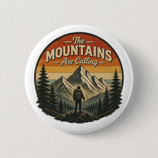 Die Berge rufen – Vintage Wandern Button