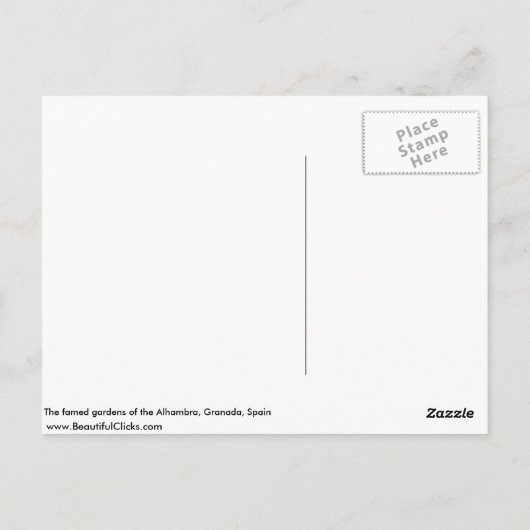Die berühmten Gärten der Alhambra, Granada, Spanie Postkarte (Rückseite)