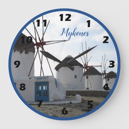 Die berühmten Windmühlen von Mykonos, Griechenland Große Wanduhr (Vorderseite)