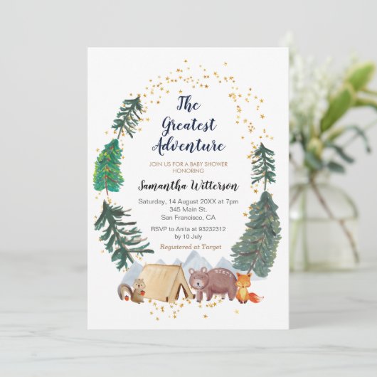 Die Beste Adventure Forest Baby-Dusche Einladung (Stehend Vorderseite)