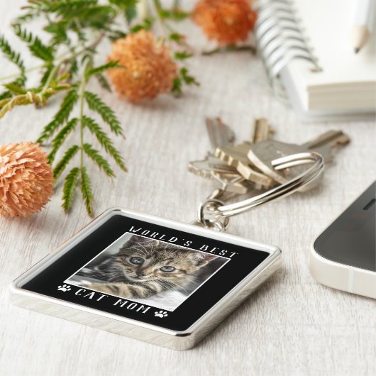 Die beste Cat-Mama der Welt druckt Pet Foto Black Schlüsselanhänger (Seite)