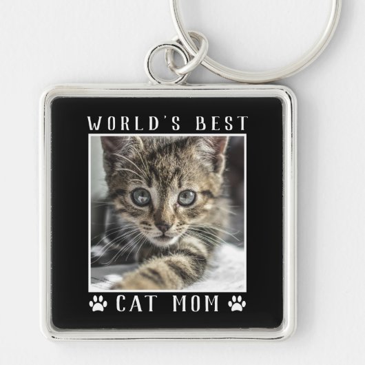 Die beste Cat-Mama der Welt druckt Pet Foto Black Schlüsselanhänger (Vorne)